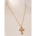 Yhpup zircônia imitação de pérolas cruz pingente colar dourado à prova d'água banhado charme aço inoxidável clássico joias populares