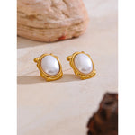 Yhpup elegante pérolas simuladas redondas brincos diários para mulheres 18k banhado a ouro aço inoxidável joias vintage novas