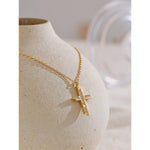 Yhpup cnc moda pingente colar requintado zircônia cúbica cruz 18k ouro pvd banhado tendência delicado jóias únicas atacado