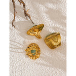 Yhpup verde pedra natural moda anel aberto ajustável aço inoxidável dourado geométrico diário declaração jóias acessórios presente