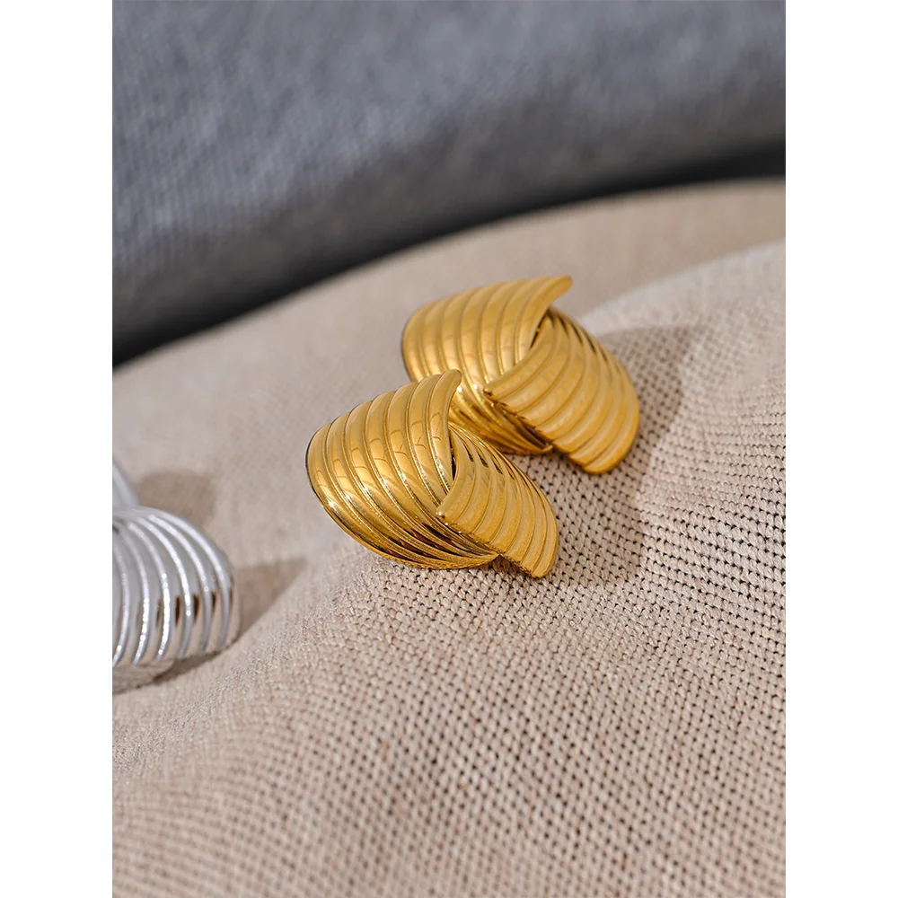 Yhpup brincos geométricos incomuns de aço inoxidável, evitam alergias, metal simples, 18k, banhado a ouro pvd, joias, presente