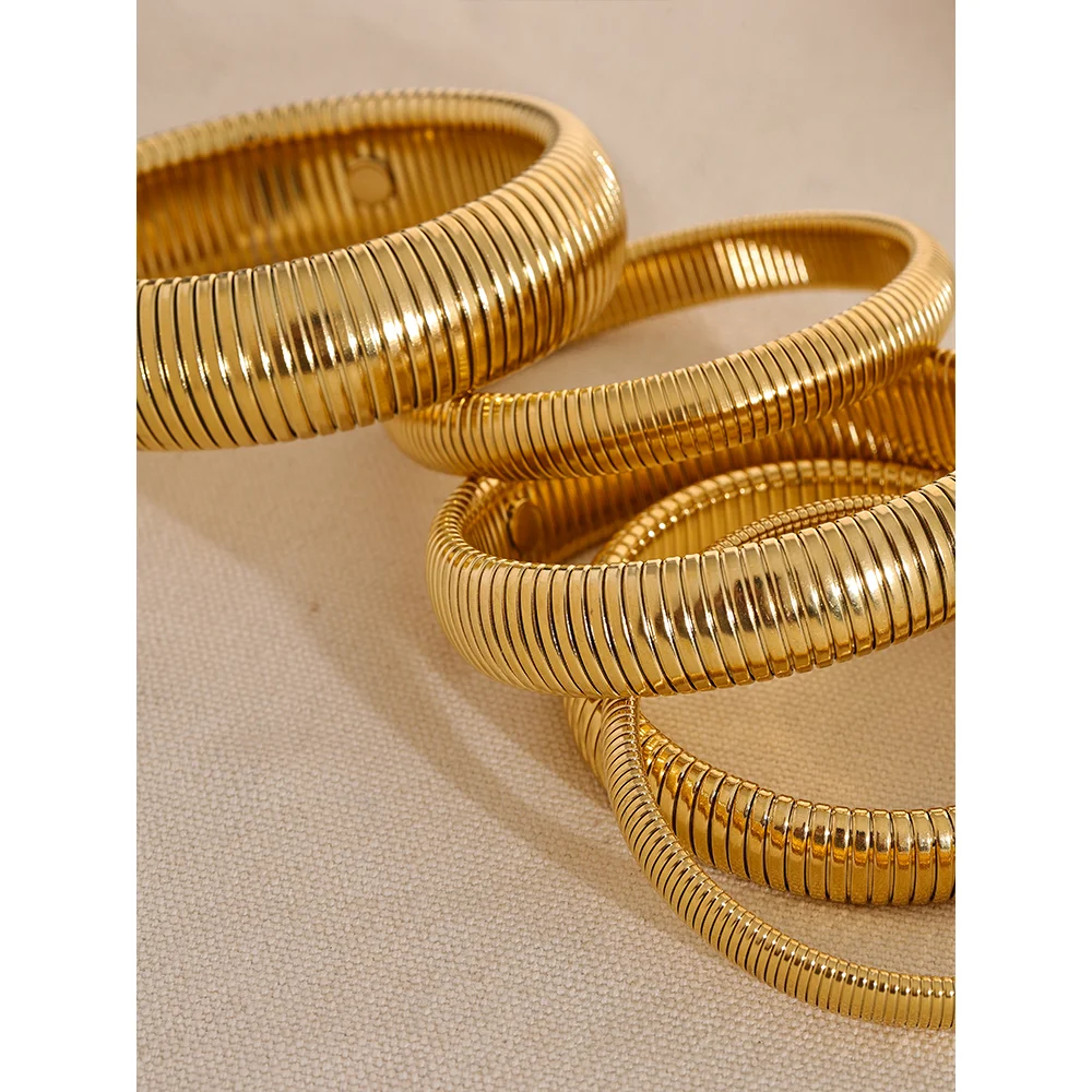 Yhpup pulseira de metal grosso elástica de aço inoxidável à prova d'água 18K banhada a ouro tendência moda unissex joias masculinas e femininas