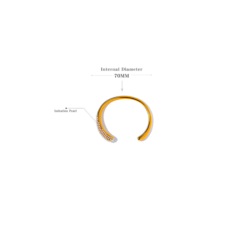 Yhpup elegante imitação de pérolas geométrica aço inoxidável 18k cor ouro manguito pulseira textura personalizada jóias presente
