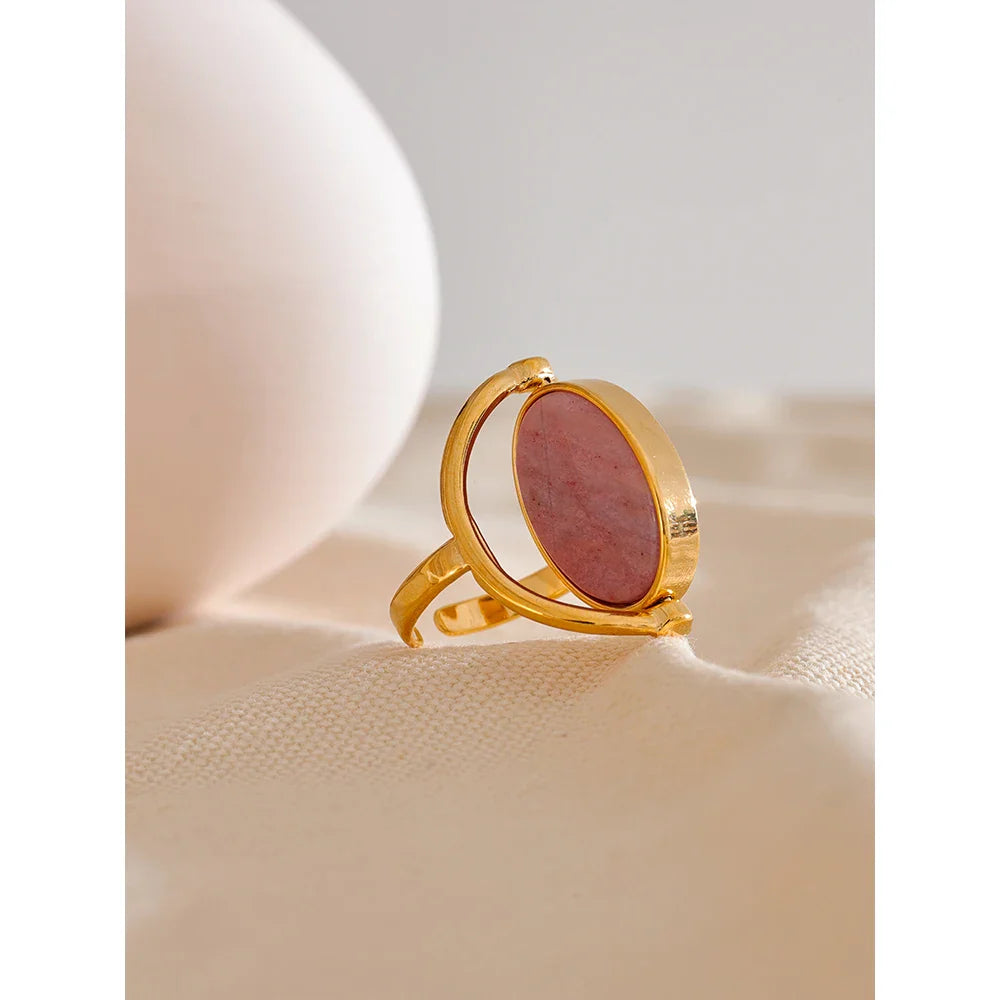 Anel Dourado, Anel de Luxo, Anel ouro, Anel com pedra, Anel regulável, Anel Luxuoso, Anel Concha
