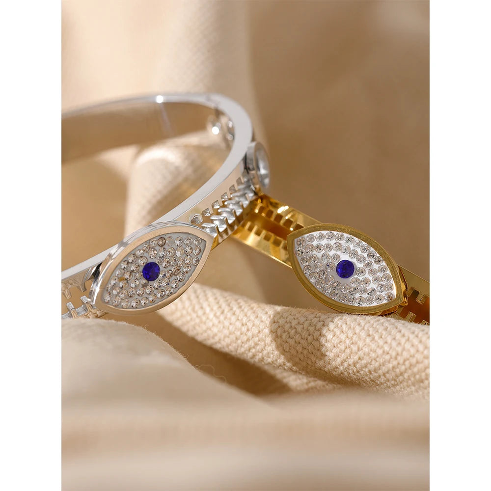 Yhpup 60mm declaração mau olhado aço inoxidável metal zircônia cúbica real banhado a ouro pulseira para mulheres moda jóias