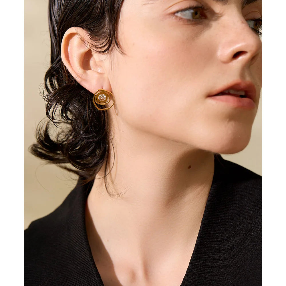 Yhpup novo aço inoxidável geométrico redondo irregular brincos moda zircônia cúbica metal temperamento jóias para mulher