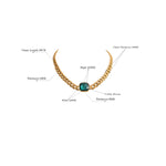 Yhpup hiperbólico cor dourada grossa corrente cubana cristal verde textura de metal colar de declaração de aço inoxidável joias da moda