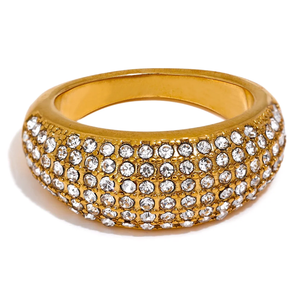 Yhpup luxo zircônia cúbica pavimentar aço inoxidável moda anel de alta qualidade feminino clássico requintado dedo jóias bijoux presente