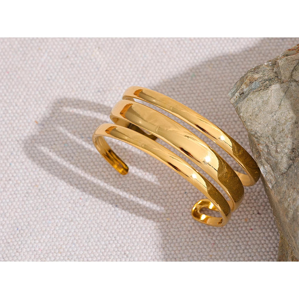 Yhpup pulseira de aço inoxidável, cor dourada, textura de metal, multicamadas, temperamento, moda, joias à prova d'água