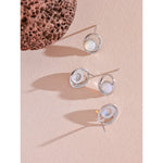 Yhpup moda pedra natural opala concha cz redondo oco brincos para mulheres s925 prata esterlina requintado chique jóias