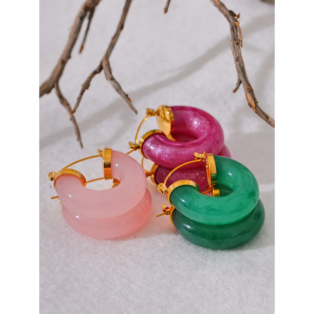 Yhpup nova resina colorida de aço inoxidável redondo y2k brincos de argola na moda uso diário orelha charme jóias bijoux presente