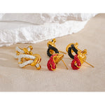 Yhpup vermelho preto branco couro nó geométrico oco brincos na moda aço inoxidável resistente à água elegante jóias exclusivas