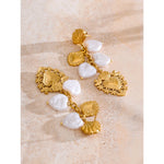 Yhpup barroco imitação de pérolas coração amor gota balançar brincos manuais dourado pvd banhado a aço inoxidável charme jóias de declaração