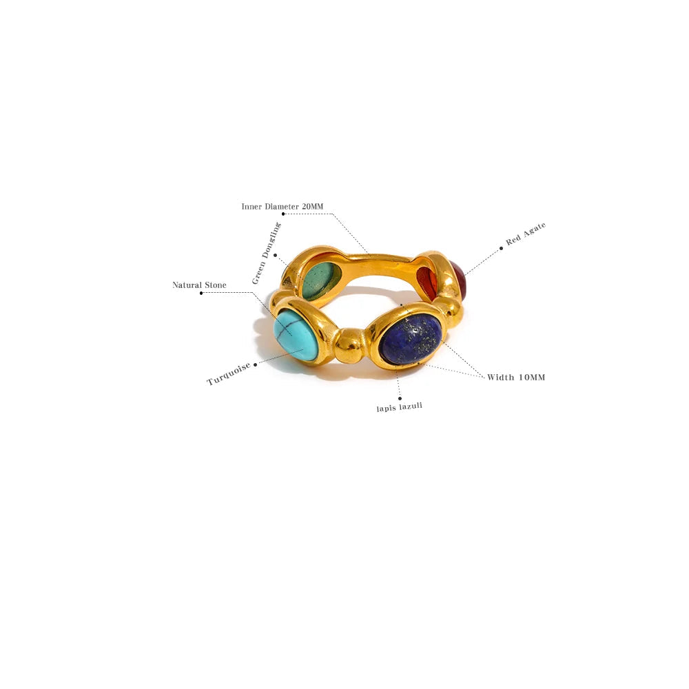 Yhpup aço inoxidável colorido pedra natural ágata elenco vintage charme anel moda 316l jóias para mulher presente texturizado