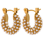 Yhpup brincos de argola pequenos de luxo em aço inoxidável, vintage, delicado, imitação de pérolas, textura, cor dourada, joias da moda à prova d'água