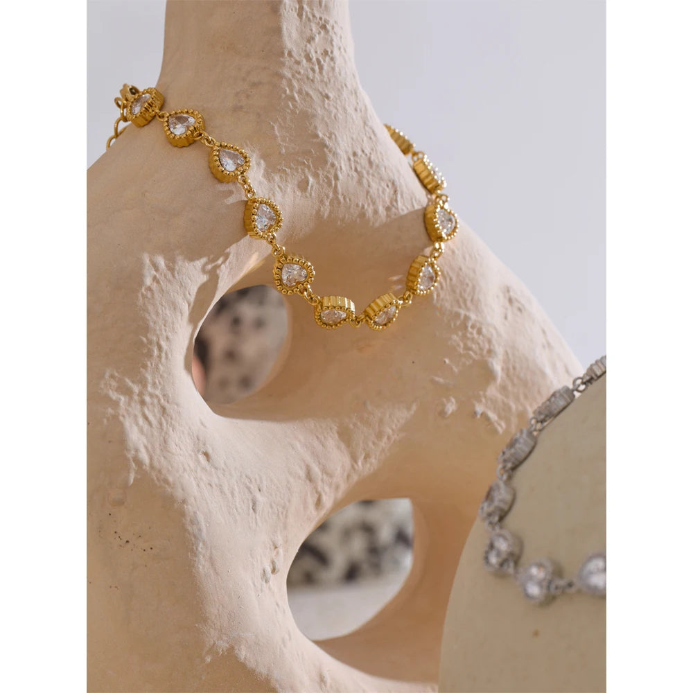 Pulseira Coração Zircônia Cubic Luxo à Prova d'Água