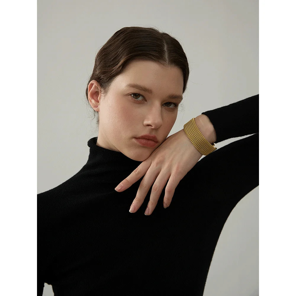 Yhpup 23mm à prova dwaterproof água de aço inoxidável metal ampla aberta pulseira para mulheres alta qualidade declaração textura jóias bijoux