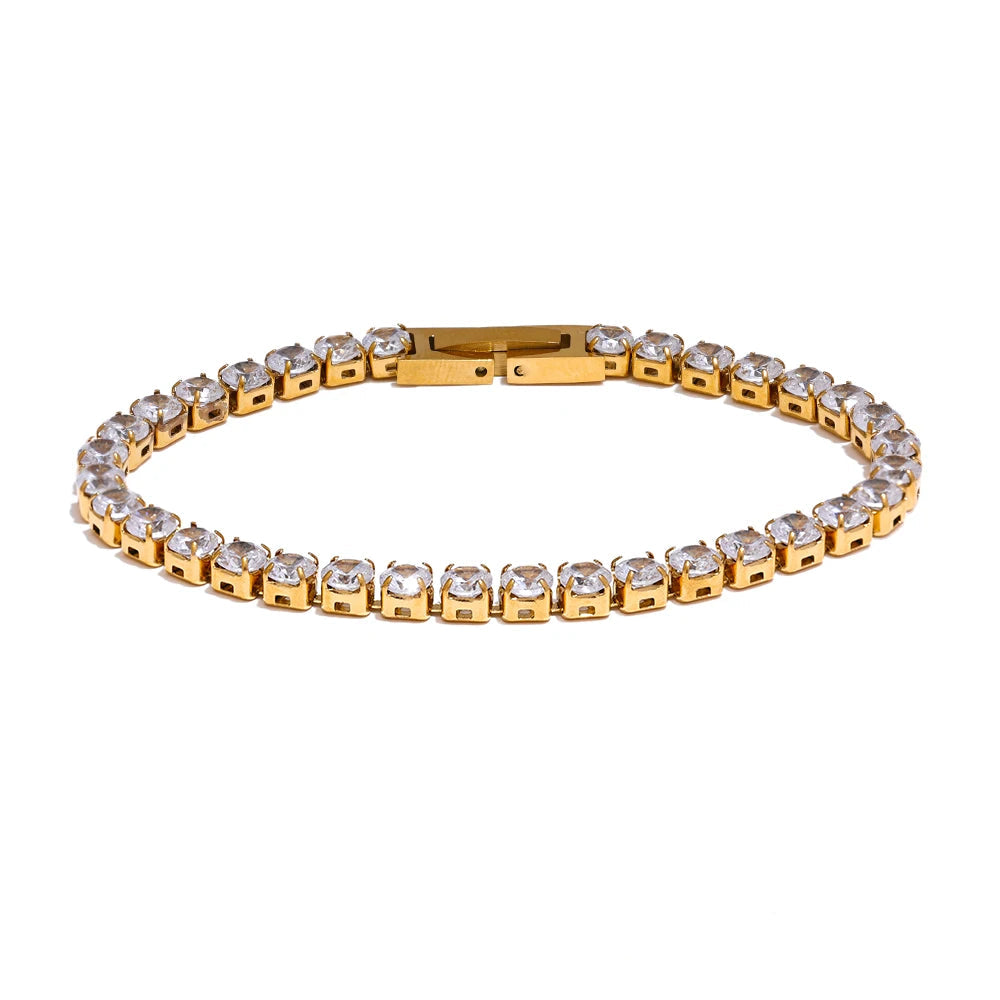 Yhpup-Aço Inoxidável Brilhante Cubic Zirconia Pulseira De Pulso Para As Mulheres, Pulseira De Corrente De Alta Qualidade, Jóias Premium Exquisite, 4mm, Novo