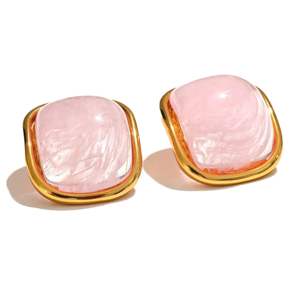Yhpup-Brincos Quadrados Dourados para Mulheres, Resina Colorida, Aço Inoxidável, Jóias de Charme Doce, Impermeável, Banhado a 18K, Y2K, Verão, 2024