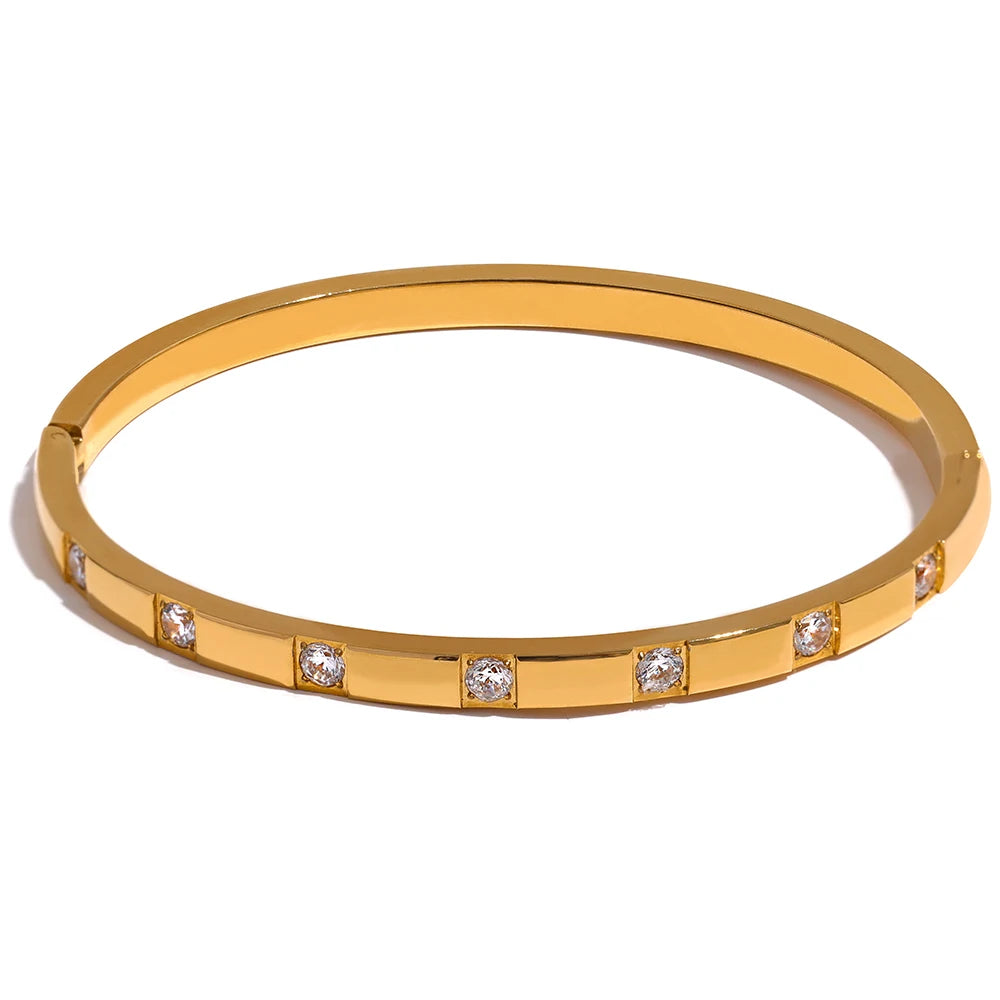Yhpup elegante pulseira de pulso de aço inoxidável de zircônia cúbica banhada a ouro 18K joias à prova d'água para mulheres charme moda