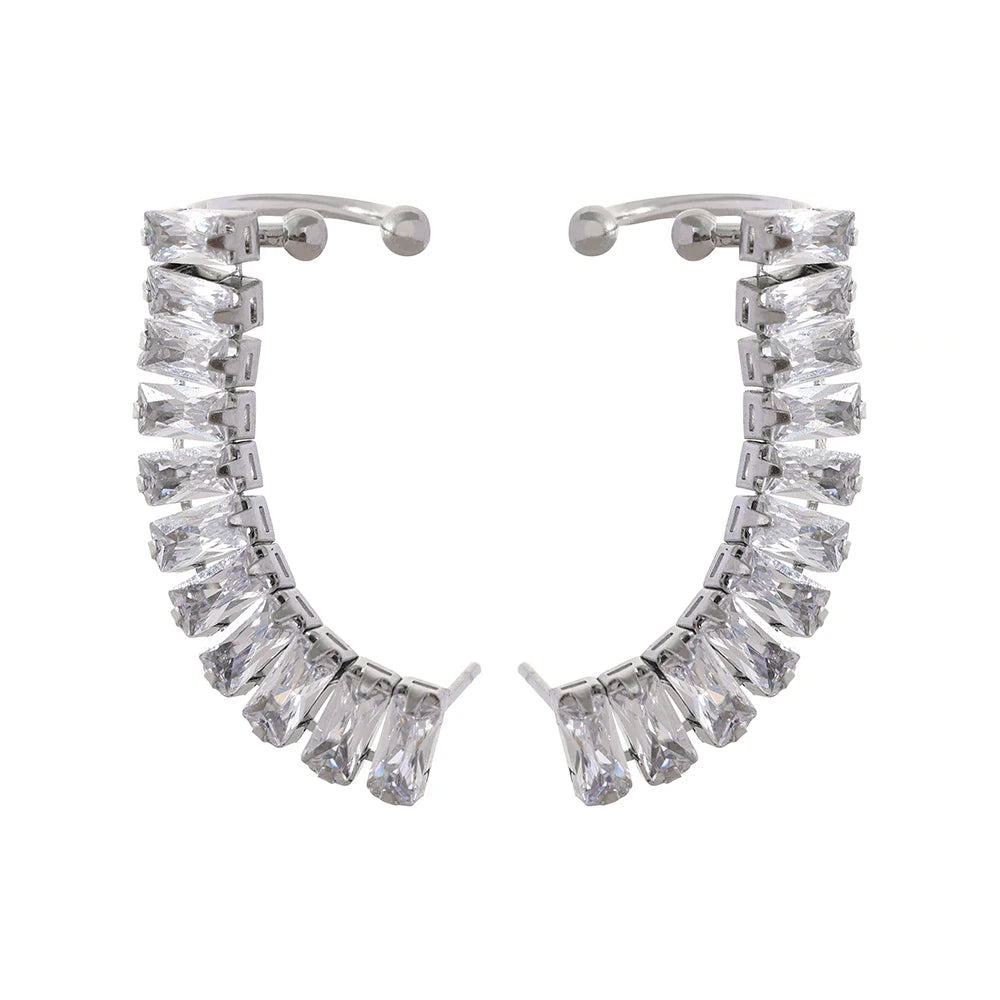 Yhpup requintado luxo bling zircônia cúbica 18k banhado a ouro aço inoxidável clipe de orelha brincos elegantes charme jóias femininas