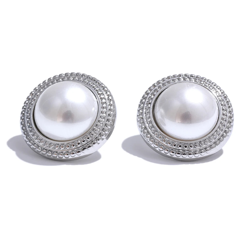 Yhpup coreano imitação de pérolas brincos redondos antialérgicos elegante clássico diário moda ouro & platina pvd banhado jóias