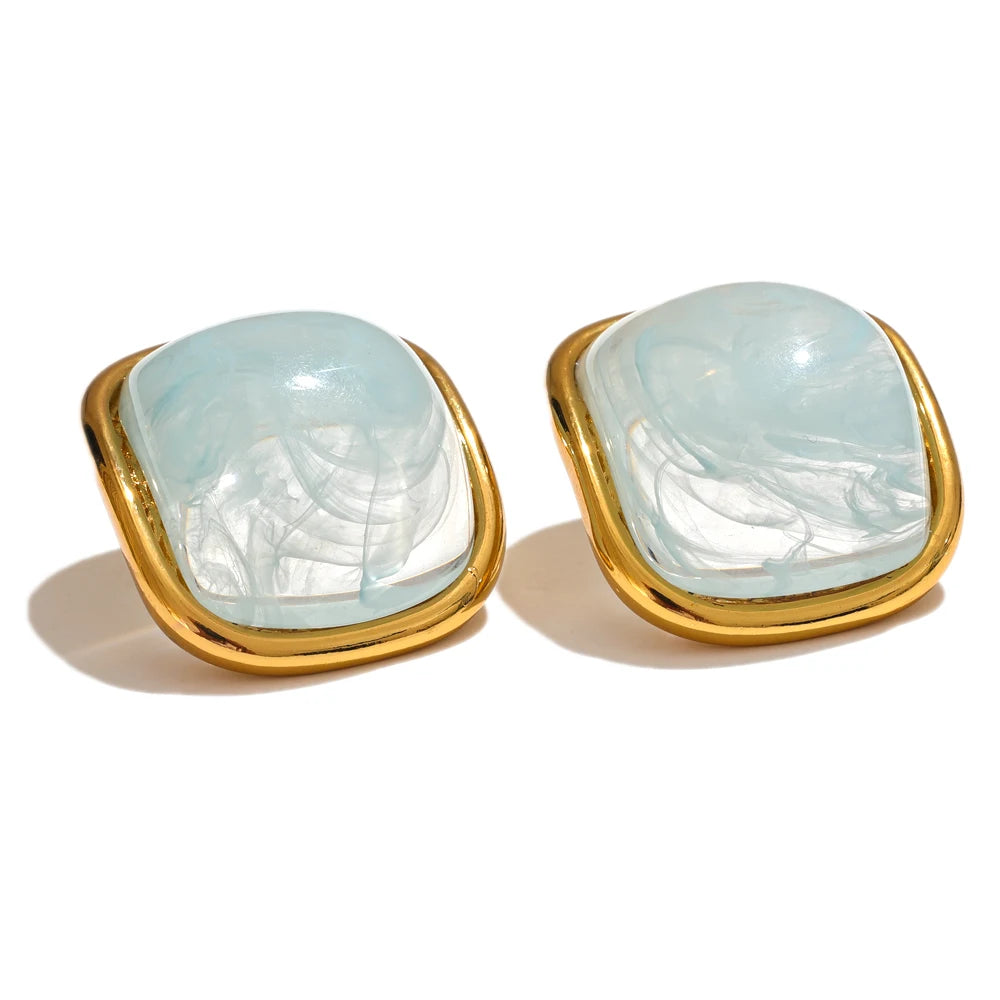 Yhpup-Brincos Quadrados Dourados para Mulheres, Resina Colorida, Aço Inoxidável, Jóias de Charme Doce, Impermeável, Banhado a 18K, Y2K, Verão, 2024