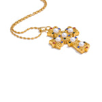 Yhpup zircônia imitação de pérolas cruz pingente colar dourado à prova d'água banhado charme aço inoxidável clássico joias populares