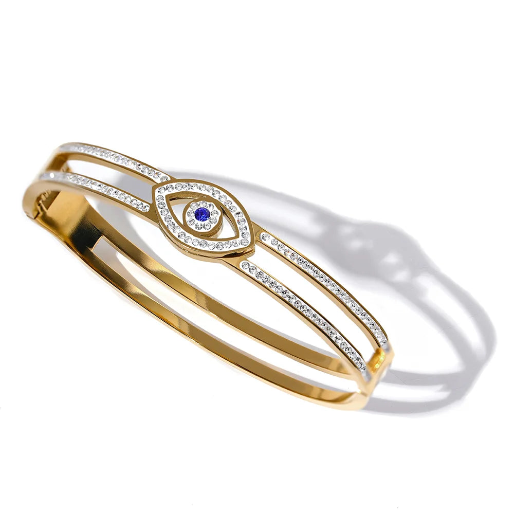 Yhpup 60mm zircônia cúbica olho aço inoxidável moda pulseira 18k banhado a ouro declaração turquia na moda charme jóias presente