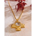 Yhpup delicado aaa brilhante zircônia cúbica cruz pingente colar cor de ouro aço inoxidável clássico charme colar jóias 2025