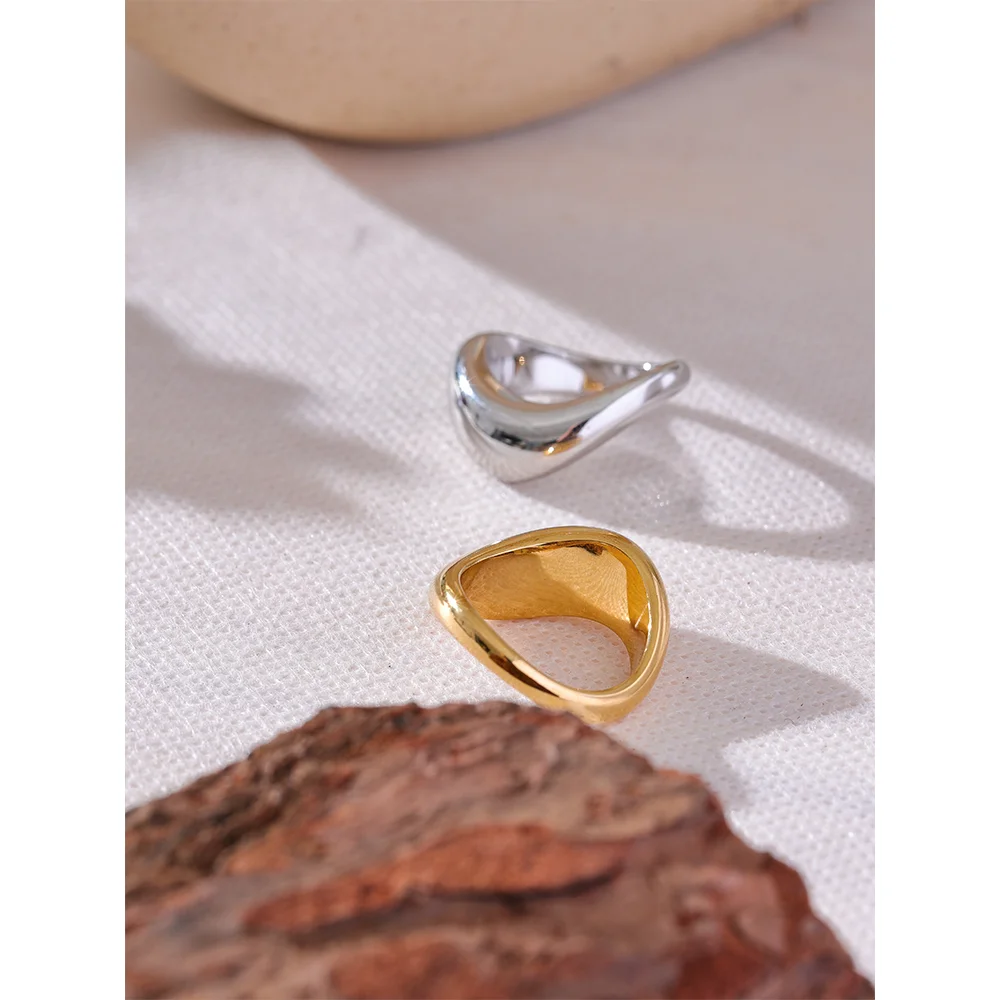 Yhpup minimalista suave aço inoxidável metal geométrico anel de dedo à prova dwaterproof água 18k pvd banhado jóias distintas bijoux novo