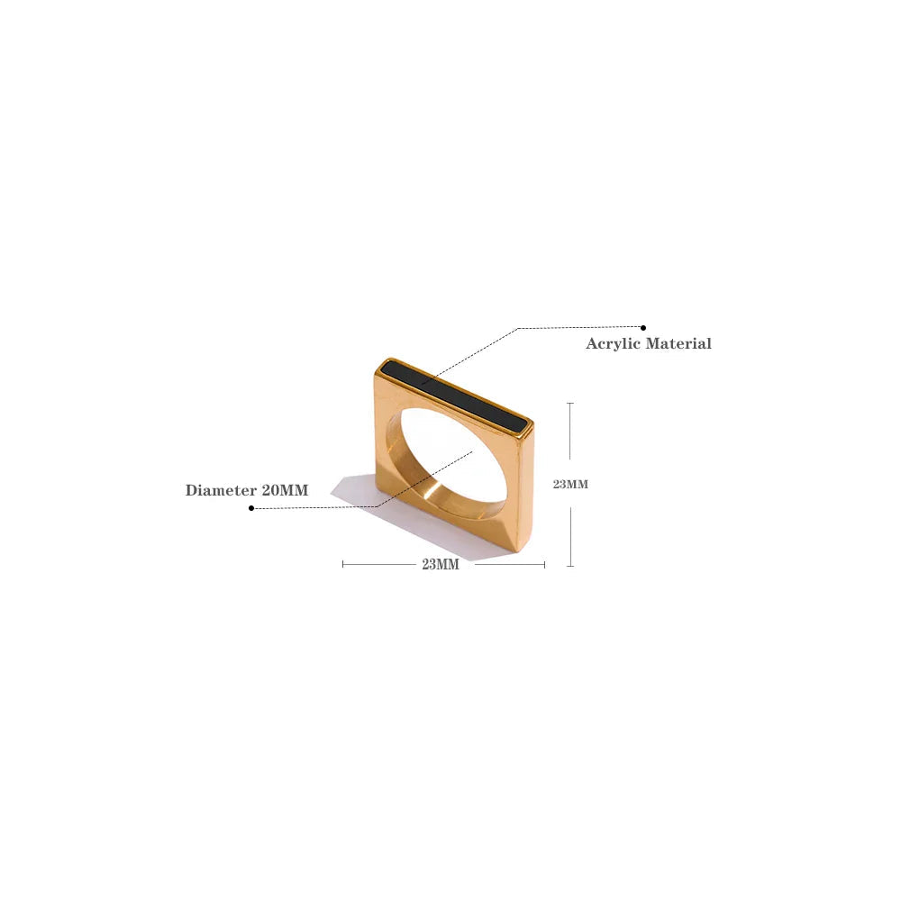 Yhpup minimalista geométrico quadrado anel de aço inoxidável acrílico moda simples temperamento ocidental anel para jóias femininas