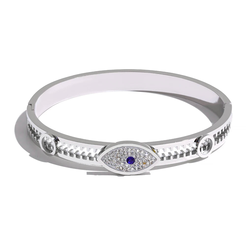 Yhpup 60mm declaração mau olhado aço inoxidável metal zircônia cúbica real banhado a ouro pulseira para mulheres moda jóias