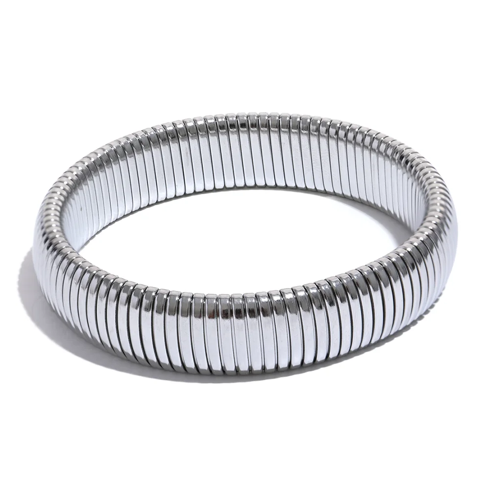 Yhpup pulseira de metal grosso elástica de aço inoxidável à prova d'água 18K banhada a ouro tendência moda unissex joias masculinas e femininas