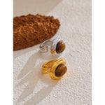 Yhpup popular aço inoxidável natural tigre pedra anel de dedo ouro prata cor à prova dwaterproof água geométrica charme jóias 2024