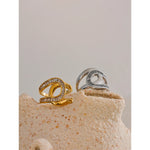 Yhpup moda aço inoxidável zircônia cúbica anel aberto para mulheres de alta qualidade geométrica delicada zircão jóias 18k pvd banhado