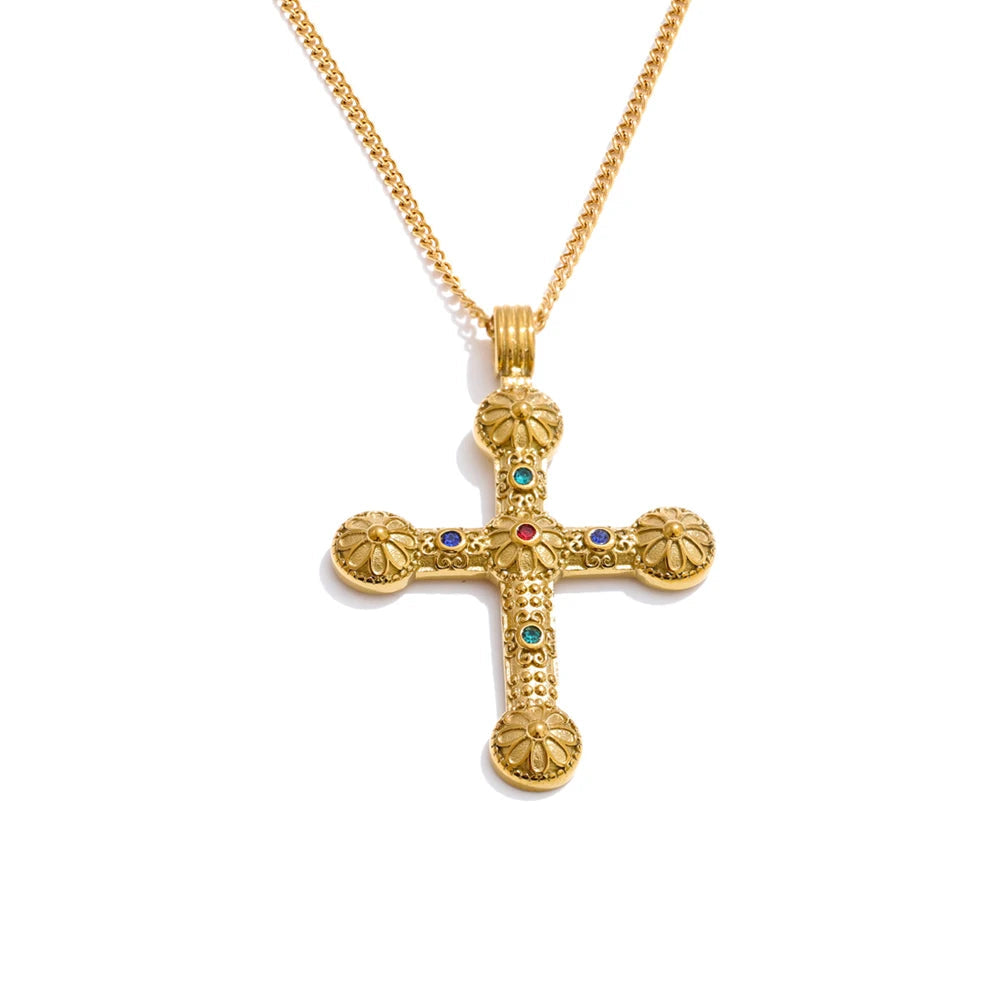 Yhpup declaração de aço inoxidável zircão cruz pingente colar vintage chegadas 18k banhado a ouro moda clássico jóias