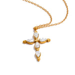 Yhpup delicado brilhante zircônia cúbica cruz colar pingente temperamento de aço inoxidável jóias premium alta qualidade