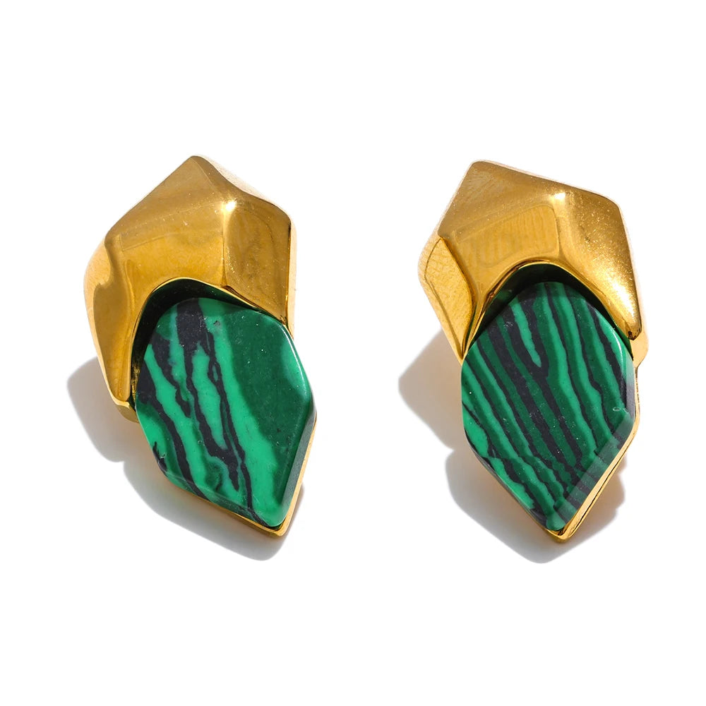 Yhpup 316l aço inoxidável malaquita pedra geométrica verde brincos de alta qualidade ouro moda jóias acessórios presente
