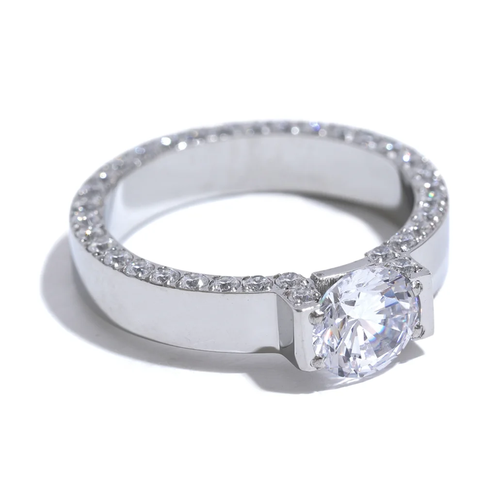 Yhpup luxo bling aaa zircônia cúbica aço inoxidável moda anel de casamento feminino alta qualidade requintado aniversário jóias presente