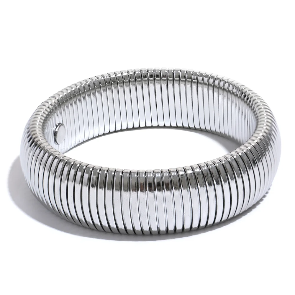Yhpup pulseira de metal grosso elástica de aço inoxidável à prova d'água 18K banhada a ouro tendência moda unissex joias masculinas e femininas