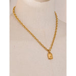 Yhpup personalizado metal liso retângulo pingente colar resistente a manchas corrente de aço inoxidável charme jóias alta qualidade