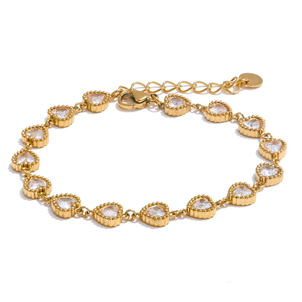 Pulseira Coração Zircônia Cubic Luxo à Prova d'Água