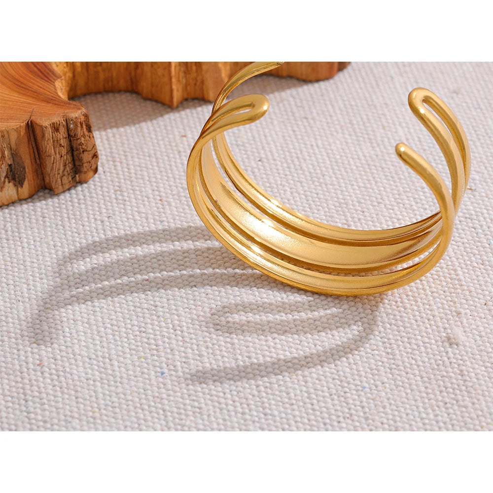 Yhpup pulseira de aço inoxidável, cor dourada, textura de metal, multicamadas, temperamento, moda, joias à prova d'água