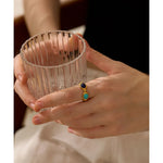 Yhpup aço inoxidável colorido pedra natural ágata elenco vintage charme anel moda 316l jóias para mulher presente texturizado