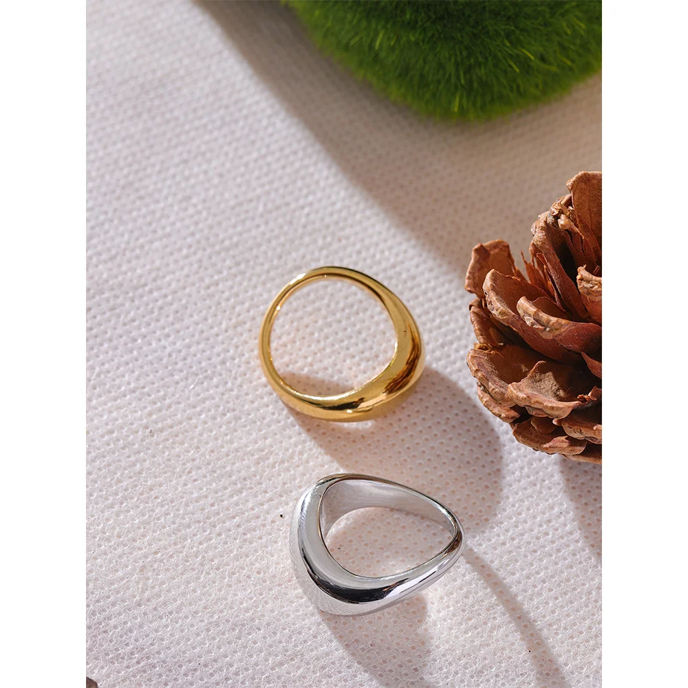 Yhpup minimalista suave aço inoxidável metal geométrico anel de dedo à prova dwaterproof água 18k pvd banhado jóias distintas bijoux novo