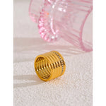 Yhpup 18k pvd banhado a zircônia incrustada em camadas anel largo redondo 316l aço inoxidável popular 2025 acessórios de joias presente