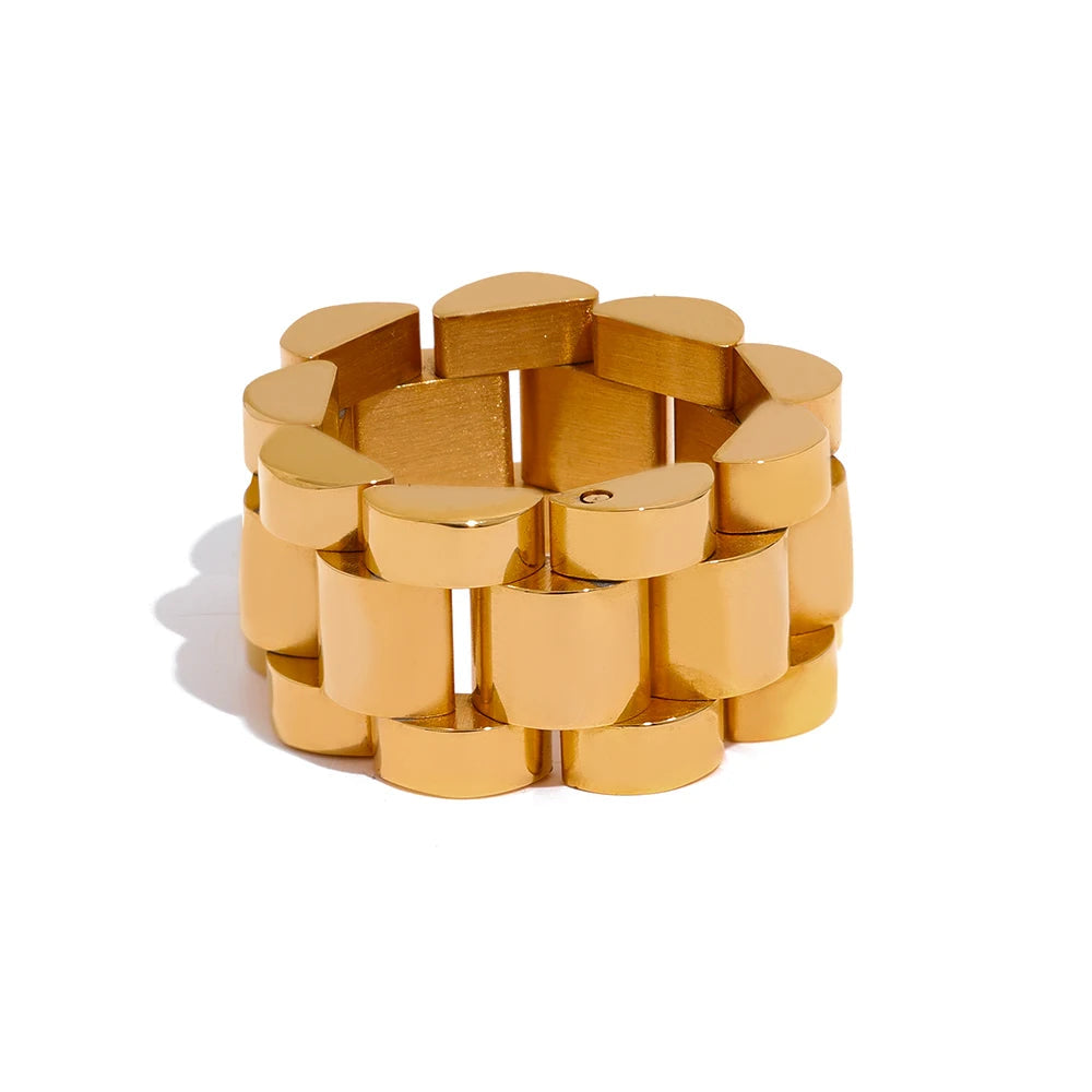 Yhpup novo anel de dedo com corrente de aço inoxidável à prova d'água, textura de metal personalizada, charme à prova de ferrugem, joias da moda para mulheres