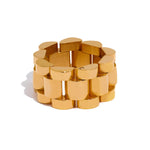 Yhpup novo anel de dedo com corrente de aço inoxidável à prova d'água, textura de metal personalizada, charme à prova de ferrugem, joias da moda para mulheres