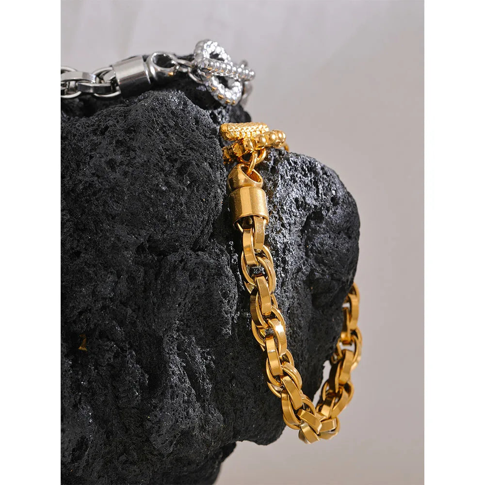 Yhpup-Pulseira Masculina de Aço Inoxidável com Elo Grosso, Pulseira de Pulso Fashion, Alta Qualidade Texturizada Jóias, Impermeável, Tamanho 230*9mm